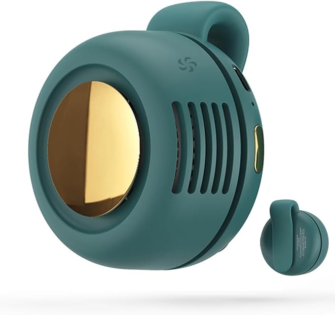 Portable Silent Bladeless Clip on Fan, Mini Fan with Clip, Rechargeable Personal Handheld Fan, Adjustable 3-Speed Suspended Waist Fan for Outdoor, Camping, Travel, Office (Green) by Unknown