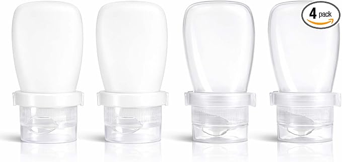2 oz Silicone Travel Bottles, Leakproof Squeeze Bottle Mini Travel Size Container for Toiletries Lotion Shampoo and Conditioner Liquid Salad Dressing to go Condiment, TSA Approved, 4 Pack by WXOIEOD