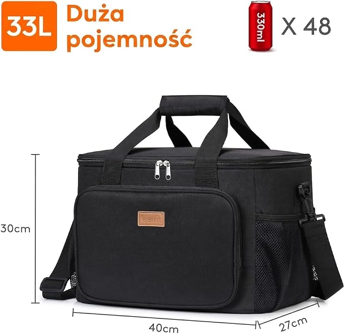 Lifewit Medium Lunch Bag Insulated Lunch Box Soft Cooler Cooling Tote for Adult Men Women, Black 48-Can (33L) - Image 3