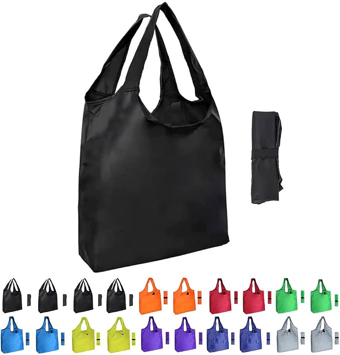 Aricsen Durable Colorful Folding Reusable Grocery Bags Handles, 20 Pack | Polyster fabric cloth, Pocket Nylon Tote, Foldable, Xlarge, Durable, Machine Washable, for grocery, storage, gifts - Image 9