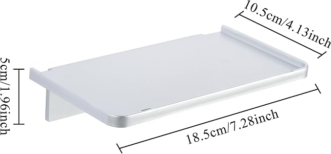 Stick-on Wall Shelf - Small Wall Mounted Adhesive Clear Acrylic Shelf Phone Holder Shelves Wipes Rack for Bathroom,Kitchen,Toilet,Office - Silver (A Set of Screws Included) - Image 2