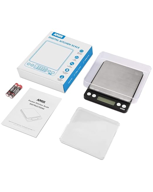 AMIR Digital Kitchen Scale, 500g/0.01g Mini Pocket Jewelry Scale, Cooking Food Scale with Backlit LCD Display, 2 Trays, 6 Units, Auto Off, Tare, PCS Function, Stainless Steel, Battery Included, Black - Image 9