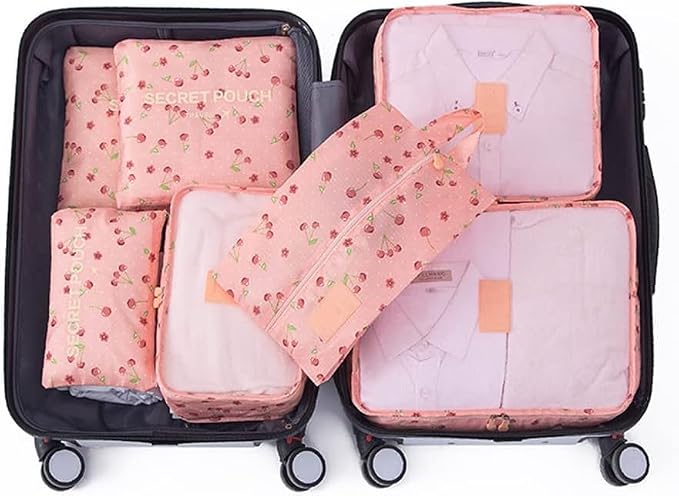 Packing Cubes for Suitcases - 7 Pieces,Light Packing Cubes for Travel, Suitcase Organizer Bags Set, Luggage Organizers for Suitcase, Water-Resistant Travel Essentials, Pink Cherry - Image 2