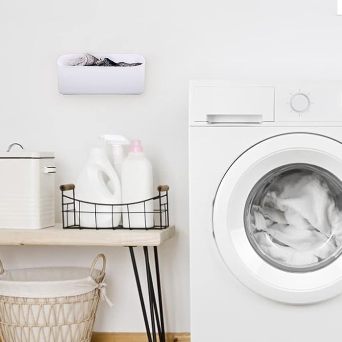 Picowe Magnetic Laundry Storage, Lint Holder Bin for Laundry Room, Space-Saving Trash Container Hanging on Dryer, Washer or Wall Mount Trash Bin (Gray White) - Image 3