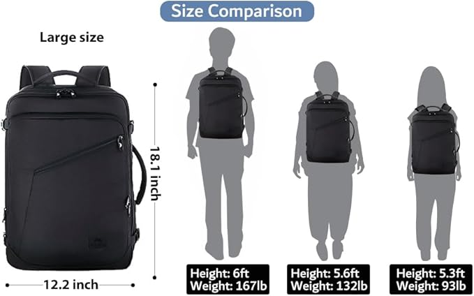 MATEIN Black Mens Travel Backpack, Expandable Carry on Backpack for Women | Expandable Business Backpack, 27L, Lightweight, Waterproof Hiking Daypack for Outedoor Sports Rucksack Daypack, Anti Theft - Image 2