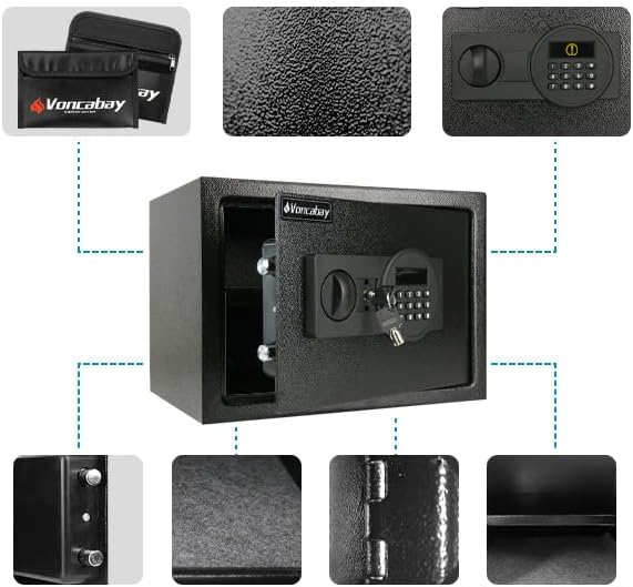 Voncabay Money Safe Box for Home with Digital Keypad, 0.8 Cu. Ft., Black | Alloy Steel, 2 Fireproof Bags, Digital Keypad with Display, Removable Shelf, Fits A4, 13.8 x 9.85 x 9.85 In. - Image 6