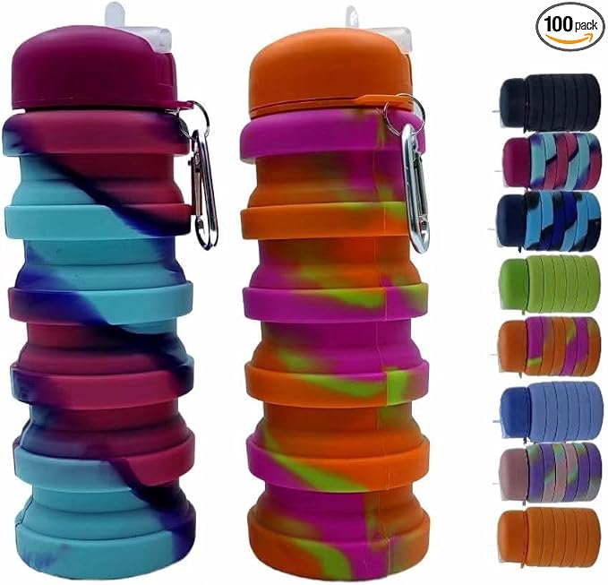 Collapsible Water Bottles 2 Pack 500ml (Orange+Rose Red) | Travel Portable Sport Water Bottle, Silicone Foldable Water Bottles for Gym Camping Outdoor Hiking. by Dontinhu