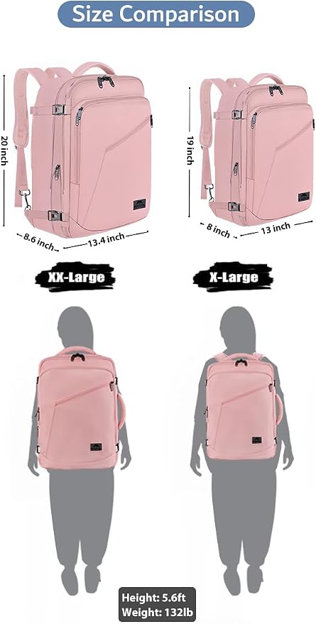 MATEIN Pink Travel Backpack for Womens, 45L Extra Large Carry on Backpack | Fits Overhead Bin, Expandable Cute Weekneder Daypack, Adjustable Shoulder Strap, Gifts for Travelling, International Trip - Image 3