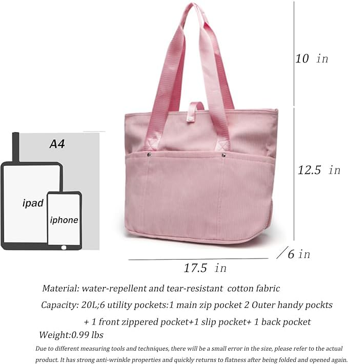 Corduroy Tote Bag Womens Foldable Purses and Handbags for Work Travel - Image 4