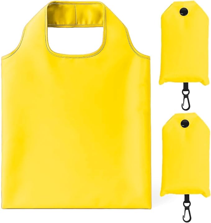 2 Pack Foldable Shopping Bag, Reusable Grocery Tote Bag, Yellow | Waterproof Nylon, 35 Pounds Weight Capacity, Pocket Size Carrier by Unknown