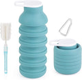 Collapsible Silicone Water Bottle – Foldable Travel Water Bottle Leakproof, BPA Free, Portable & Space-Saving – Perfect for Gym, Hiking,Travel(carabiner and cleaning brush),Light green by BMLFOH