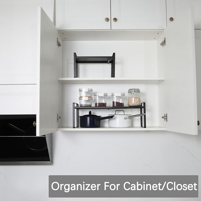 Expandable Cabinet Shelf Organizer Riser for Kitchen Pantry Cupboard Under Sink Countertop (black, 8.2’’D * 12.2-21.6’’W * 7.7’’H) - Image 4