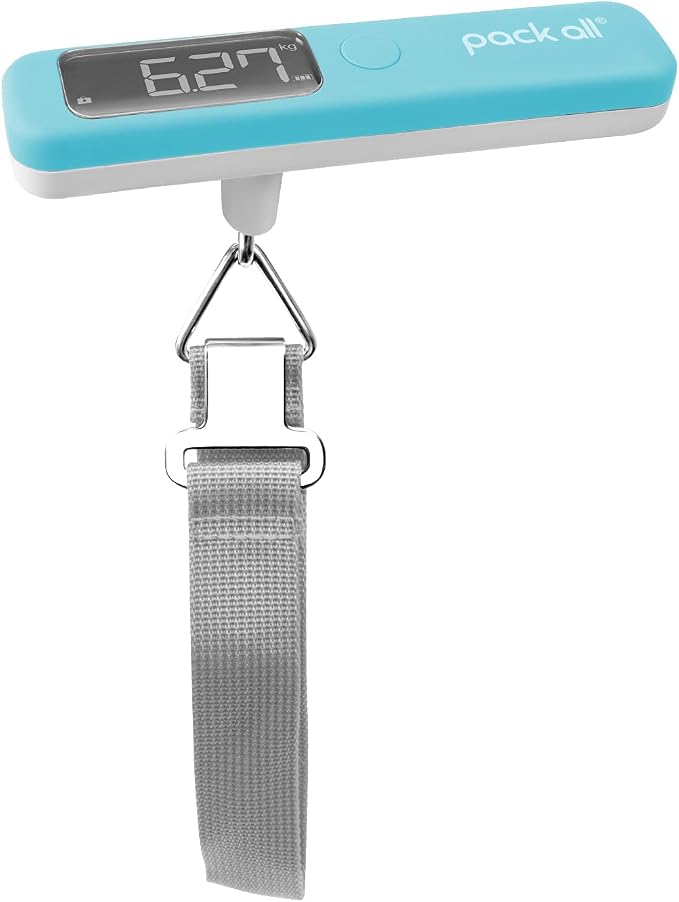 pack all Digital Luggage Scale for Travel, 110Lbs Capacity, 0.1Lb Precision | Handheld, Backlit LCD Display, Lb/Kg/Oz Conversion, Tare Function, Battery Included by packall