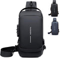 Travel Sling Bag Waterproof Crossbody Bag with Combination Lock Anti-Theft PU Leather Chest Bag with USB Charging Hole Shoulder Backpack Motorcycle Bags Black by Unknown