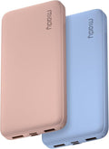 Miady 2-Pack Portable Charger, Slim 10000mAh Power Bank Travel Battery Pack | Dual USB丨3 Outputs 2 Inputs丨for Backpack Travel Camping丨Slim丨Compatible with iPhone Android etc丨Flight-Safe丨37Wh丨Blue+Pink by Miady