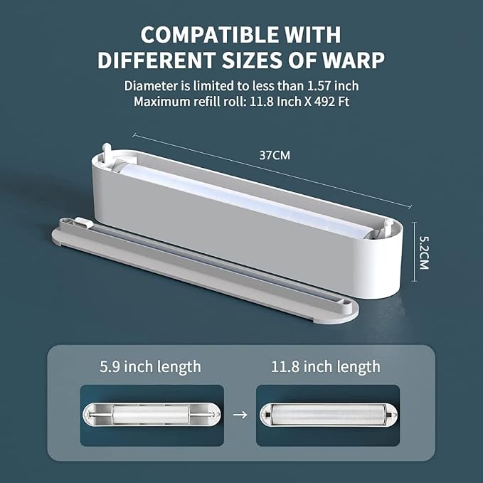 Refillable Magnetic Plastic Wrap Dispenser With Slide Cutter, Sturdy Food Cling Film Cutter, Press and Seal Wrap, 12" x 328' Roll BPA Free - Image 2