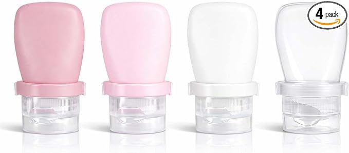 1 oz Travel Bottles, Leakproof Silicone Squeeze Bottle Mini Travel Size Container for Toiletries Lotion Shampoo and Conditioner Liquid Salad Dressing to go Condiment, TSA Approved, 4 Pack by WXOIEOD