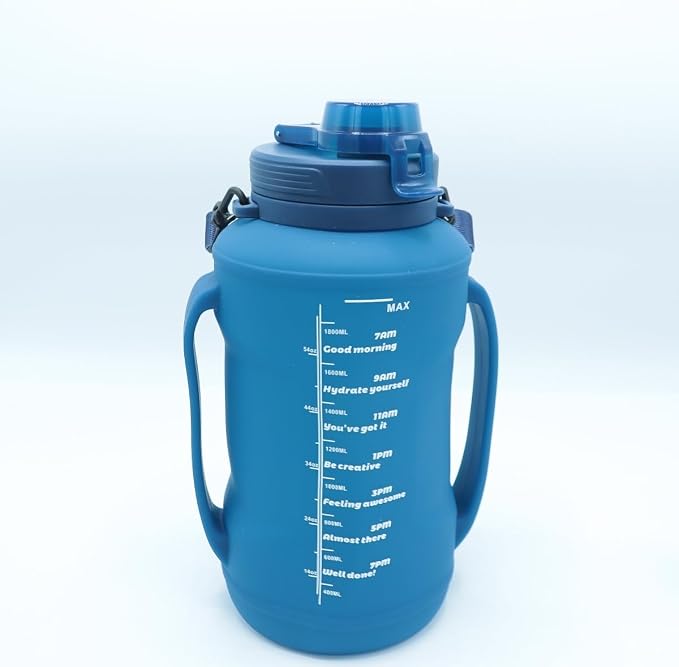 64oz Foldable Water Kettle - Straw & Motivational Time Marker, Half Gallon Silicone Reusable Bottle for Airport Travel, Outdoor Adventures & Home/Office (Blue) - Image 2