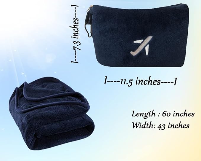 BlueHills Premium Soft Plush Travel Blanket and Ultra Compact Travel Blanket Value Pack Set of 2 - Airplane Flight Blanket Throw in a case with Strap Compact Pack for Car Plane Travel Navy Blue - Image 4