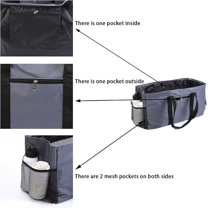 Extra Large Utility Tote Bag - Reusable Grocery Bags Foldable Heavy Duty | Large Shopping Tote 4 Pockets & Reinforced Handles, Water-Resistant Collapsible Tote for Beach, Picnic, Car Storage - Image 7