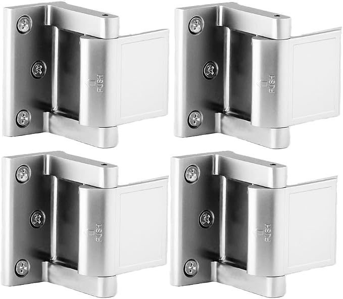 Door Security Lock Zinc Alloy, Door Lock Reinforcer Privacy Door Latch for in-Swinging Doors Extra High Resistance Home, 4pack Satin Nickel - Image 2