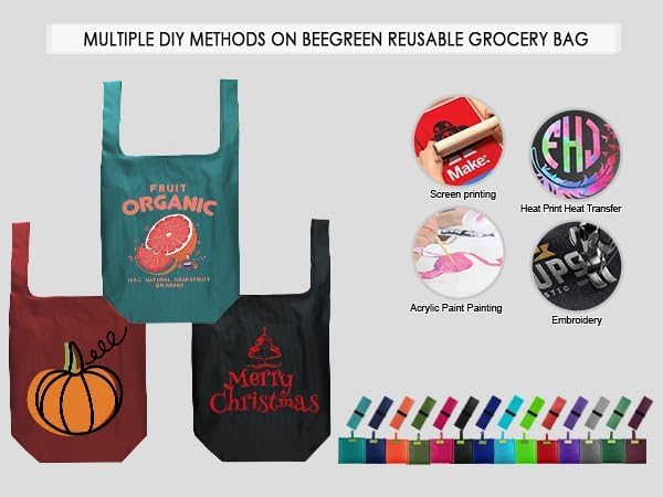 BeeGreen Christmas Red Reusable Shopping Bags Wholesale Reusable Grocery Bags Bulk Foldable-Machine Washable with Zipper Storage Pouch 20 Pieces - Image 8