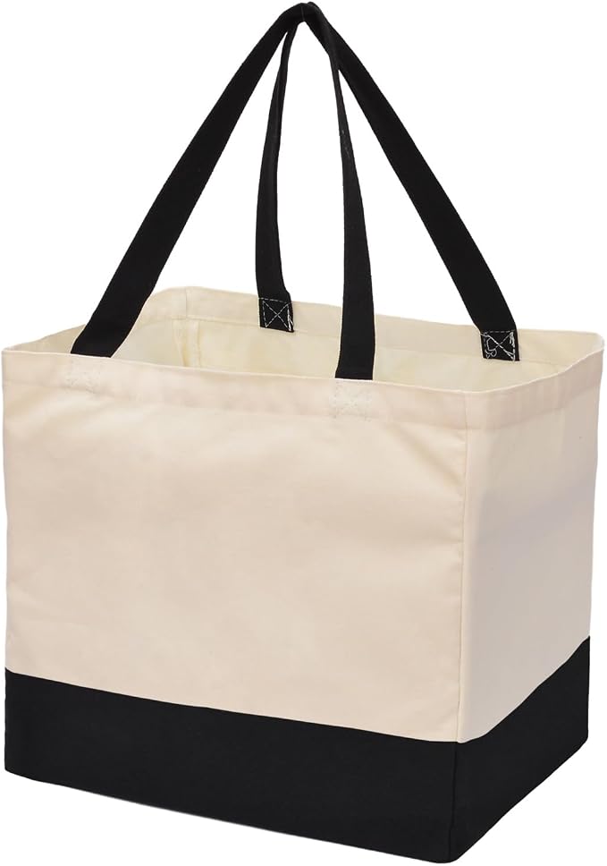 Extra Large Canvas Tote Bag with Pockets, Reusable Grocery Bags Heavy Duty | 14.6 x 10.2 x 13 in Holds 60 lbs Washable Eco-friendly Tote Bags for Shopping/Picnics/Beach/Laundry, Off White+Black 1 Pack - Image 6