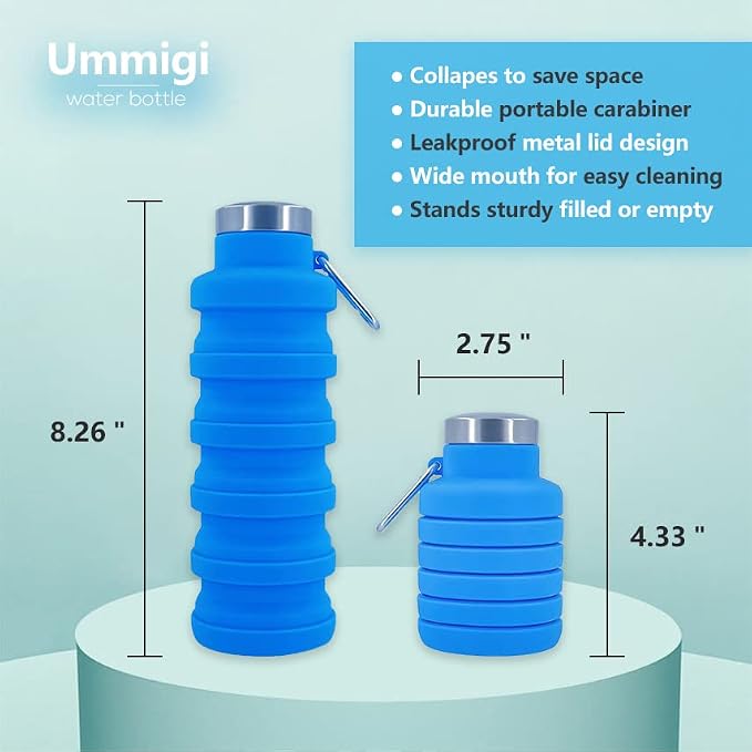 Collapsible Water Bottles 2 pack 17oz (Blue + Purple) | Silicone Water Bottle with Carabiner，Reusable Foldable Lightweight Sports Water Bottle for Travel Gym Camping Hiking - Image 5