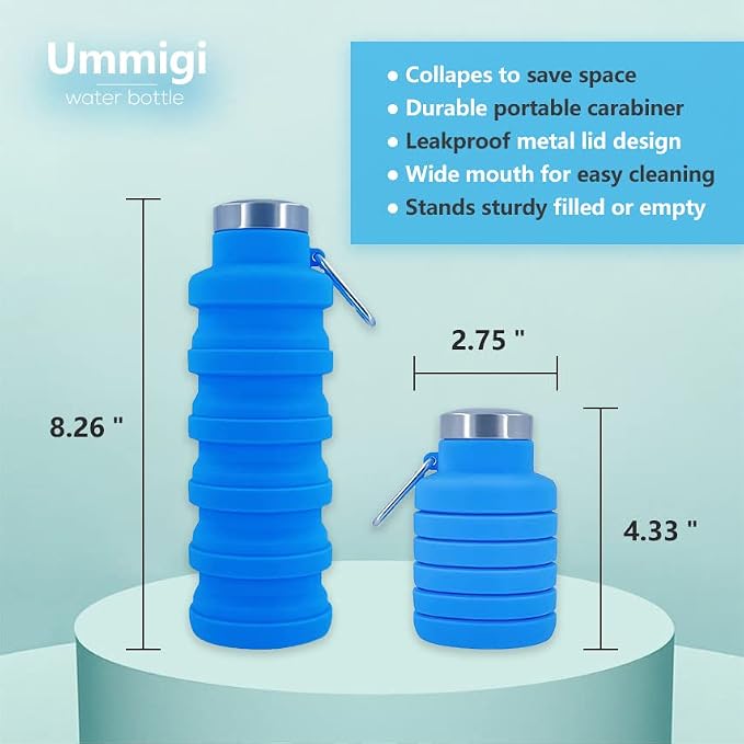 Collapsible Water Bottles 3 pack17oz (Black+Purple+Blue | BPA Free Travel Silicone Water Bottle with Carabiner，Reusable Foldable Portable Sports Bottle for Travel Camping Hiking - Image 5