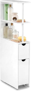 GIANTEX Slim Storage Cabinet, Narrow Freestanding Bathroom Organizer with Open Shelves, Pull-Out Drawer and Slide-Out Cart, Space-Saving Wooden Floor Cabinet for Entryway, Living Room and Kitchen by Giantex