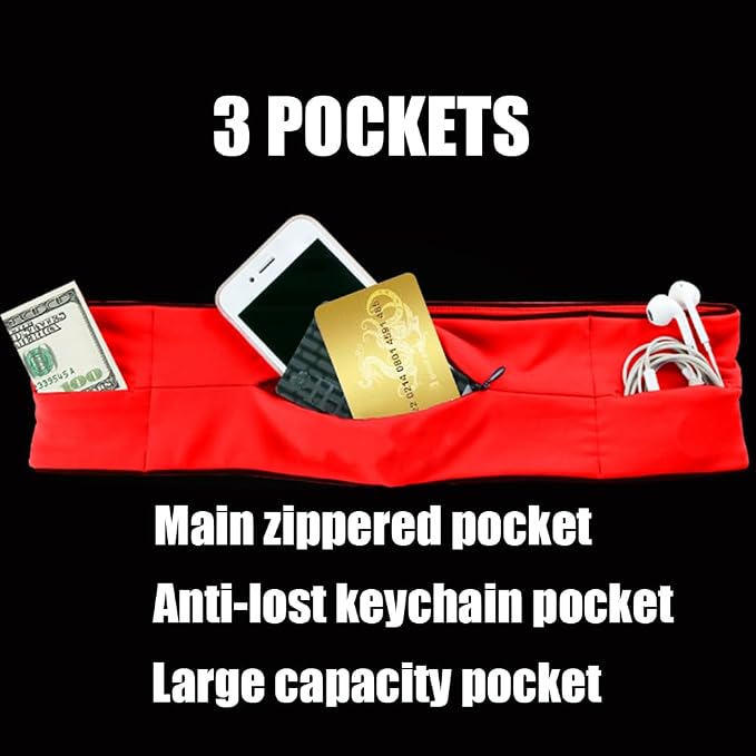 AnsrJ Slim Running Belt,Pockets with Zippers,Waist Pack for Phone Holder. | Runners Fanny Pack,hidden money belt for travel,.Marathon Jogger Sport Workout Fitness Exercise Gym Phone Holder Belt. - Image 2