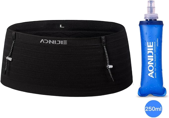 AONIJIE Running Belt with 250ml Soft Flask for Women and Men Lightweight & Non-slip Black Fanny Pack Fits All Size Phones Passport and More (Black with 250ml Soft Flask, L) - Image 8
