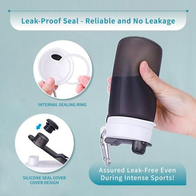 Collapsible Water Bottles 19oz with Spout & Carabiner, Odorless BPA-Free Silicone, Leak-Proof Foldable Reusable Bottle - Perfect for Travel Sports Gym Hiking Camping Cycling - Clear Black - Image 3