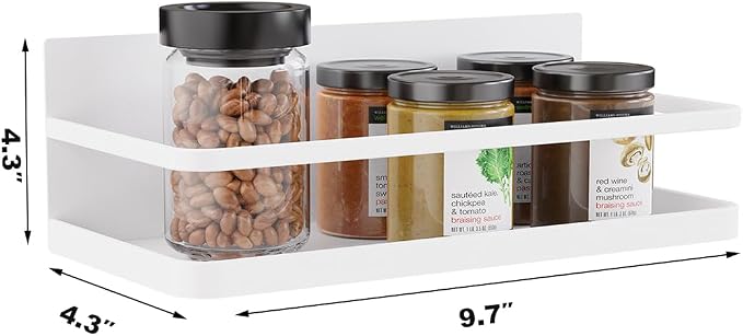 Magnetic Spice Rack Organizer Single Tier Refrigerator Spice Storage Shelf, Easy to Install The Side of The Refrigerator Can Hold spices, Jar of Olive Oil (White, 2 PACK) - Image 2