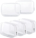 5 Pack Clear Plastic Zippered Toiletry Carry Pouch White, Small | TSA Approved, Portable Cosmetic Makeup Bag, For Vacation, Bathroom and Organizing by Homtable