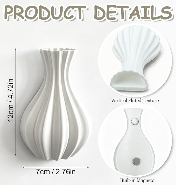 Elegant Vase Magnets for Fridge, Minimalist Flower Arrangement Holders, Nordic Style Hydroponic Vases, Magnetic Refrigerator Decor for Kitchen Bedroom Storage Office, 2 Pieces, White - Image 2