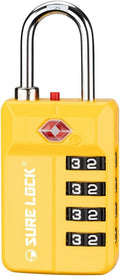 SURE LOCK TSA Approved 4-Digit Resettable Combination Luggage Lock with Open Alert, Easy-Read Dials - for Luggage, School Lockers, Gym, Office, Toolbox & Security Cases(Yellow 1PACK) by Hopeyoucanstaysafe