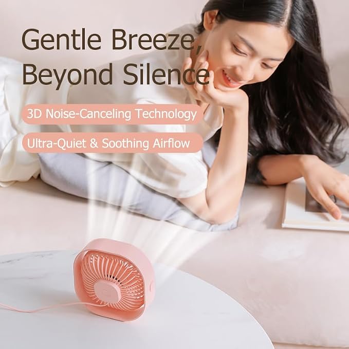 Electric Fans USB Silent Fan, Portable Desk Small FanDesk Fan 3 Speed Settings, Mini Table Fan for Office Desk, Travel, Home, Cruise Essentials, Quiet Cute Personal Indoor/Outdoor, F101 Pink - Image 7
