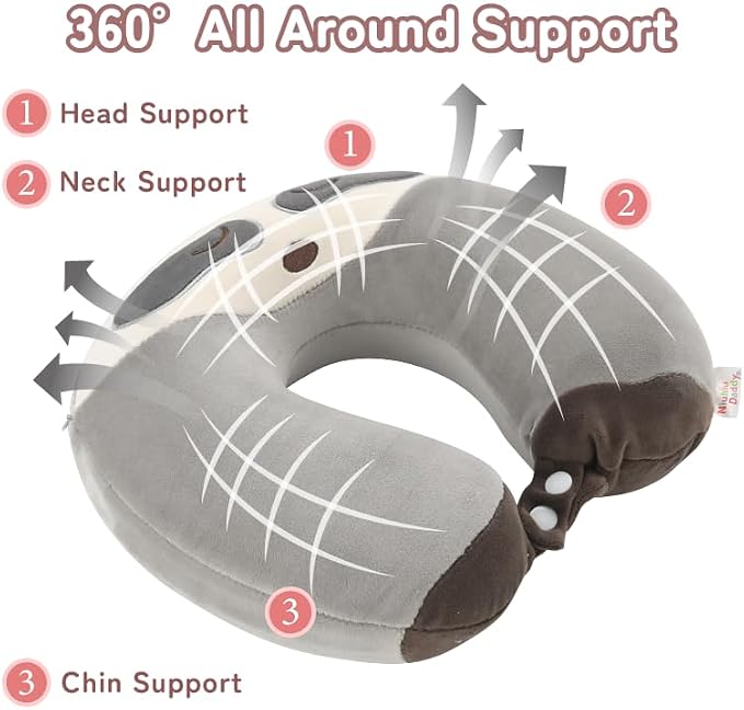 Memory Foam Kids Travel Neck Pillow for Ages 9+, Removable Cover, Sloth | Machine washable, 17 in neck size for teens and adults, 360-degree head and chin support, car and airplane use - Image 2