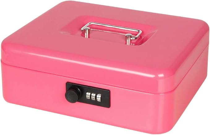 Jssmst Large Cash Box with Combination Lock - Durable Metal Cash Box with Money Tray Pink (9.8 x 7.9 x 3.5), SM-CB07004L, SM-CB014 by Jssmst