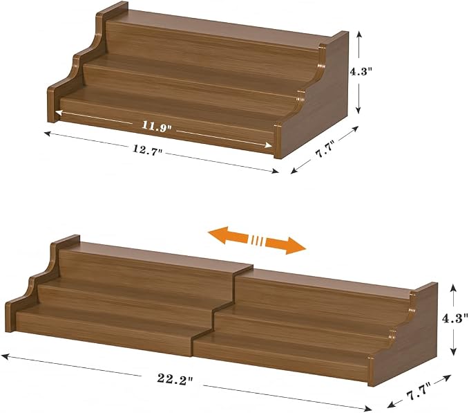Bamboo Spice Rack Cabinet Organizer - 3 Tier Wooden Expandable Walnut Display Shelf - Image 6