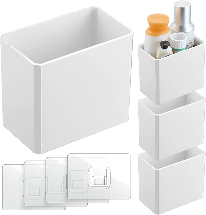 4 Pcs Wall Mounted Organizer Non-Drilling Adhesive Floating Shelf White Wall Bin Organizer Hanging Storage Containers for Bedroom Bathroom Kitchen Office by Suclain