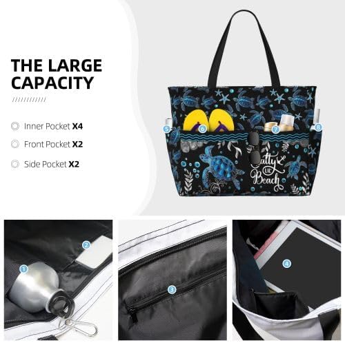 Beach Bag Tote Bags Waterproof Sandproof for Women Large Beach Tote Pool Bag Foldable with Zipper for Travel Weekend - Image 5