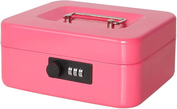 Jssmst Medium Cash Box with Combination Lock - Durable Metal Cash Box with Money Tray Pink,7.87 x 6.3 x 3.35 inches,CB0704M by Jssmst