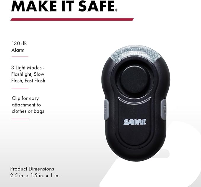 Sabre 2-in-1 Clip-On Personal Alarm with LED Safety Light, 120dB Alarm, Audible Up to 1,300-Feet (395-Meters - Image 2