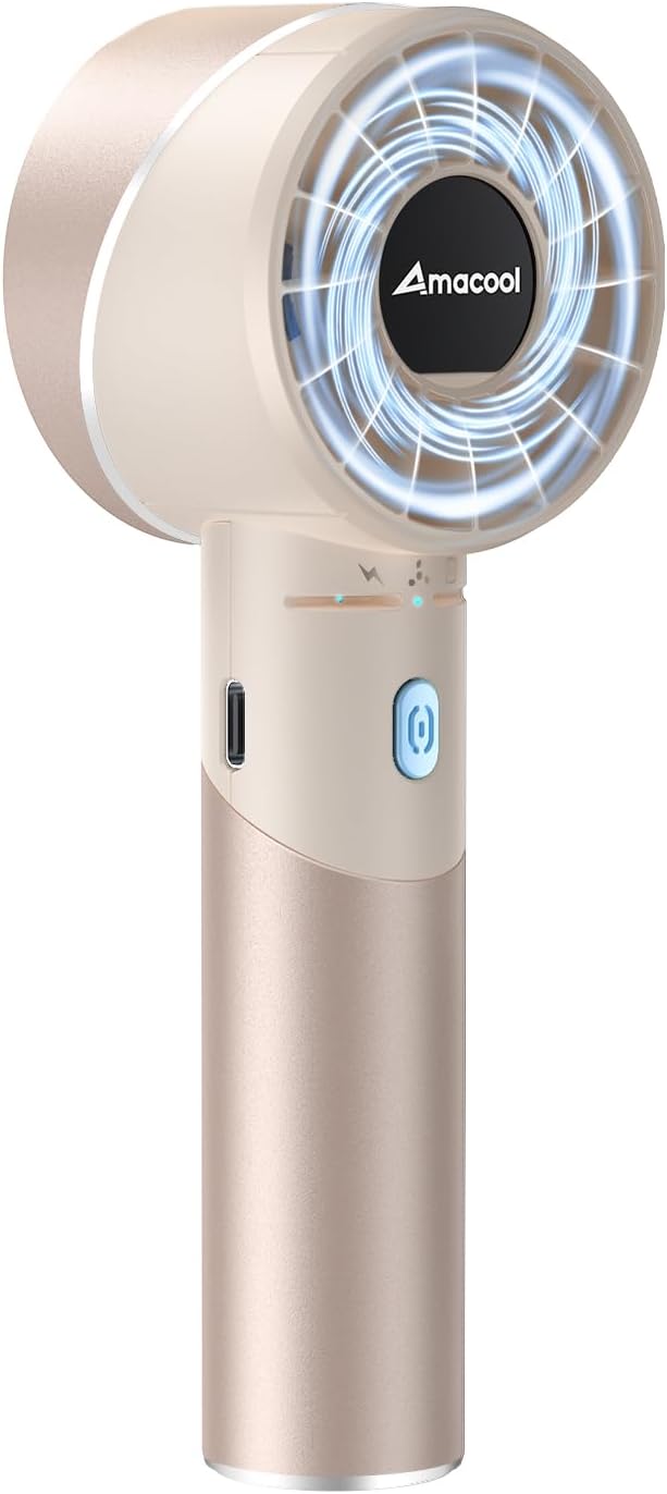 AMACOOL Portable Handheld Turbo Fan, 4 Speeds Wind with Cool Metal Body, 17Hrs Runtime Rechargeable Battery Personal Fan, Mini Pocket Fans for Girl Woman Man Travel Makeup Camping Outdoor-Beige | Gifts for Mom Her Women Girl, Cool Metal Body, Mini Pock... by AMACOOL