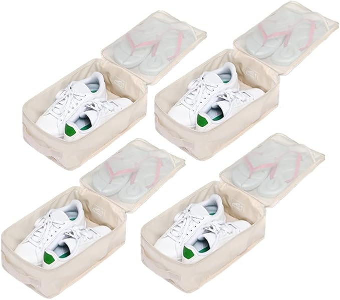 Travel Shoe Bags, Foldable Waterproof Shoe Pouches Organizer-Double Layer (4 Cream Shoe Bag) by JJ+POWER