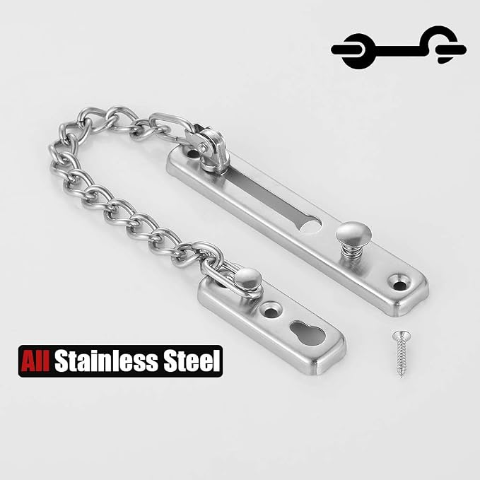 JQK Door Chain Lock, Stainless Steel Door Guard with Spring Anti-Theft Press Lock, Brushed, HDC100-BN - Image 4