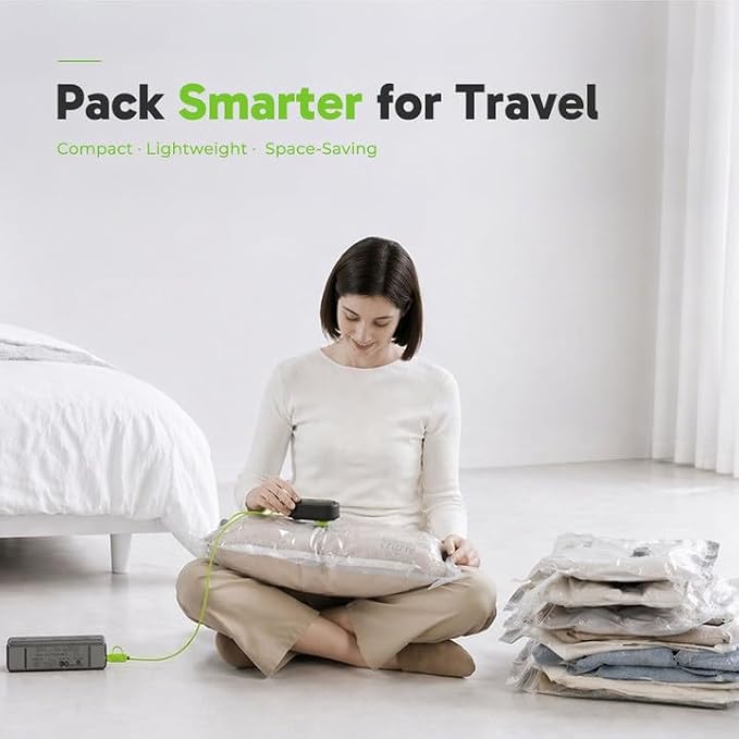 Vacbird Travel Vacuum Bags with USB Electric Pump, 18 Pack Vacuum Bags for Travel, Compression Vacuum Packing Bags for Luggage & Suitcase, Space Saving Travel Bags for Clothes and Clothing,Carry-On | Compression Vacuum Packing Bags, For Luggage & Suitc... - Image 6