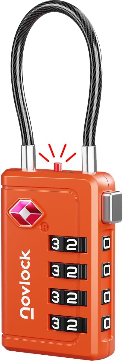 TSA Approved Luggage Locks, Travel Locks with Inspection Indicator | TSA008, Easy to Read Dials, 4 Digit Combination, Flexible Steel Cable, for Suitcases, Backpacks, Bags, 1-Pack, Orange by Unknown